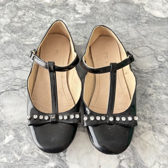 ZARA Girls Rhinestone Mary Jane Flats Dress Shoes Black Size 31 - Picture 7 of 10